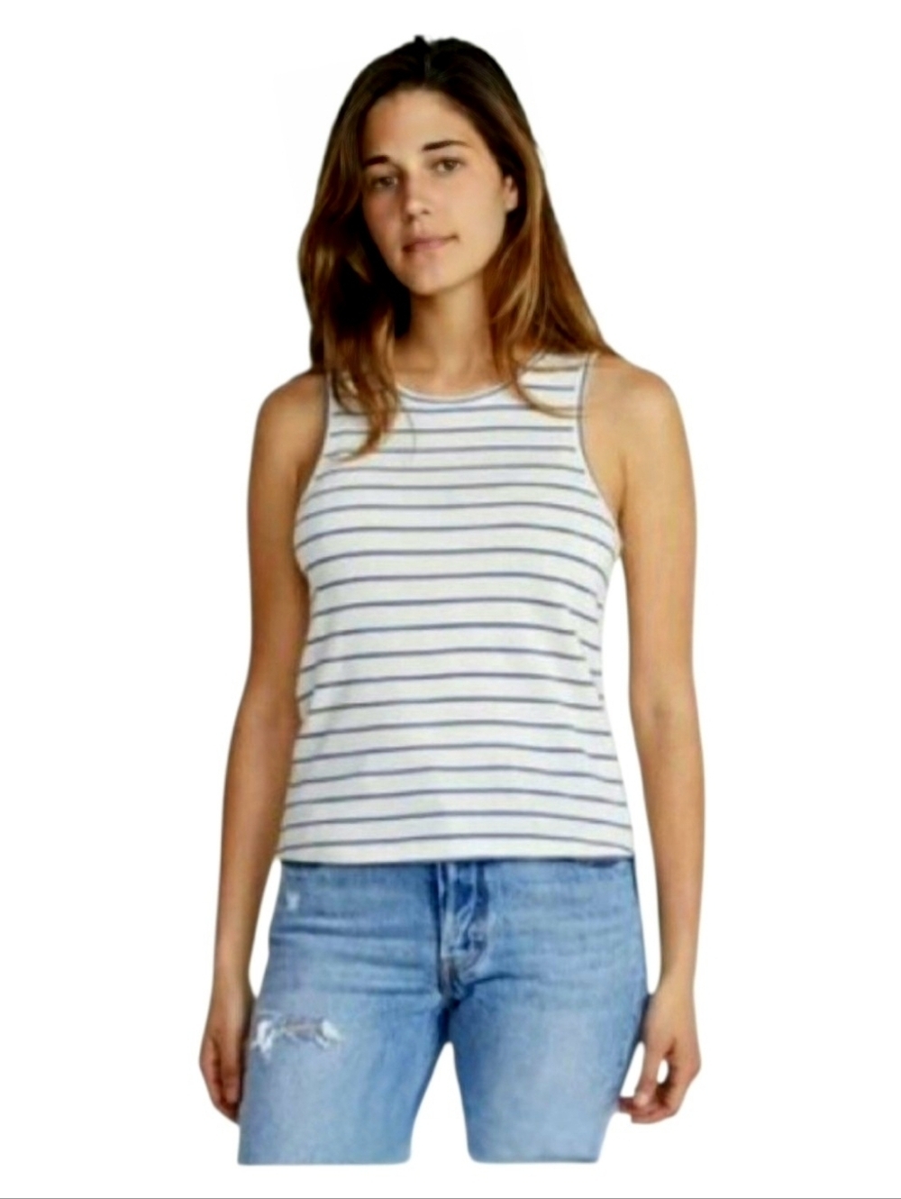 Marine Layer XS Striped Tie Back Tank Cropped Cotton Modal Summer Top Blue White